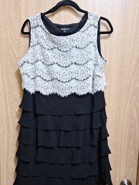 SL Fashions Black Dress with White Lace Tiered Bodice